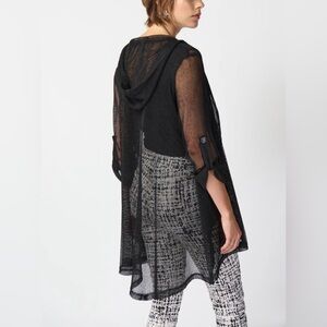 Joseph Ribkoff Black Sheer Mesh Hooded Overlay Jacket Asymmetric Hem NWT Size 6
